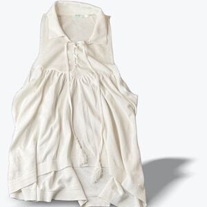 Kimchi Blue Babydoll Knit Top Womens XS White Lace Up Tassel Collared Sleeveless